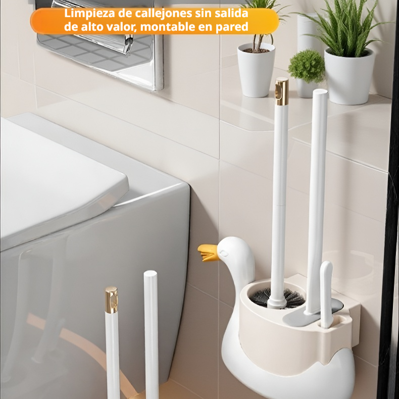 Cepillo de inodoro 3 en 1 Cisne Blanco con soporte de pared, juego para baño
