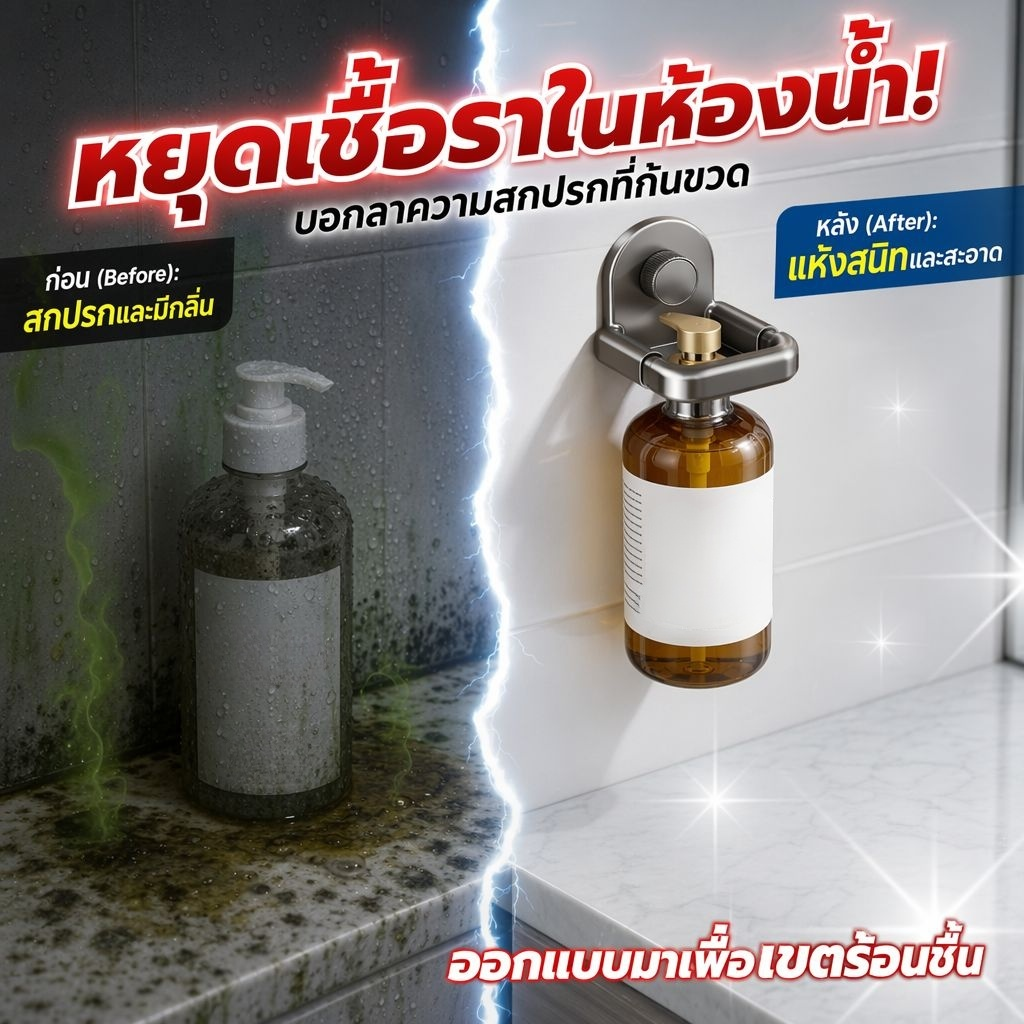 ที่แขวนฝักบัวแบบไม่ต้องเจาะติดผนัง ที่วางขวดแชมพูสุญญากาศ อเนกประสงค์