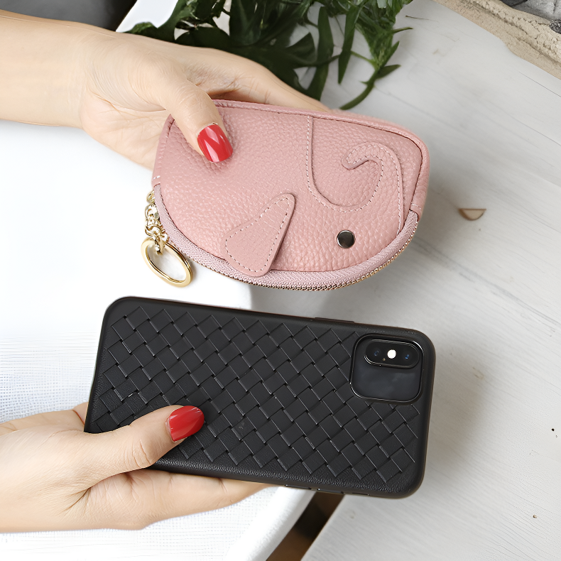 여성용 캐릭터 코끼리 동전지갑 휴대용 수납 파우치