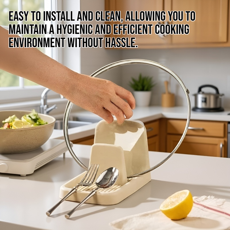 Multifunctional pot lid storage rack in modern kitchen