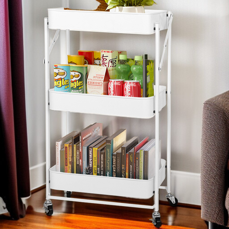 가정용 접이식 수납 카트 다층 수납 바닥 수납 선반 설치 무료 이동식 주방 수납 선반