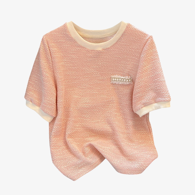 アイスシルク 半袖 レディース ピンク トップス 半袖 ニットTシャツ アイスシルク Tシャツ