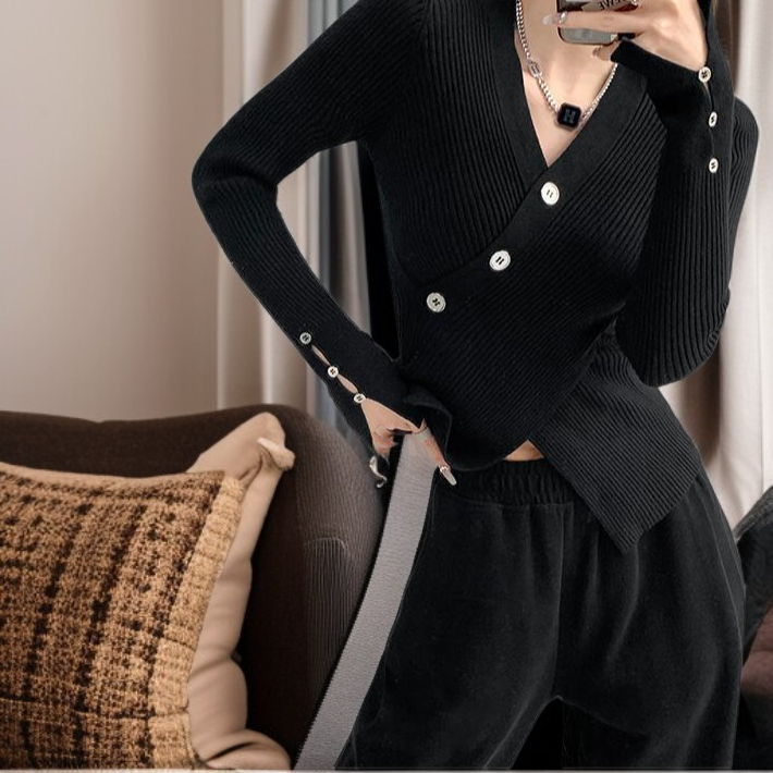 여성 브이넥 소프트 가을겨울 슬림핏 니트 탑