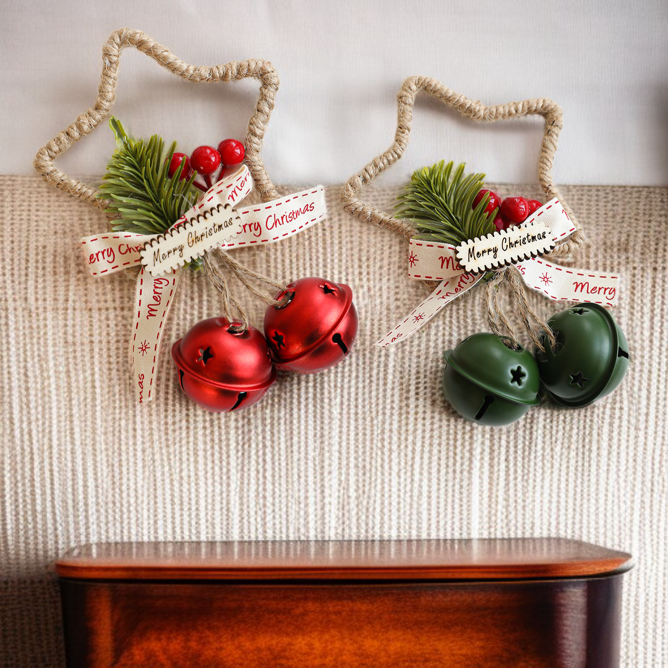 Weihnachtliche Stern-Glocke Türanhänger Dekoration mit Schleife für Weihnachtsbaum