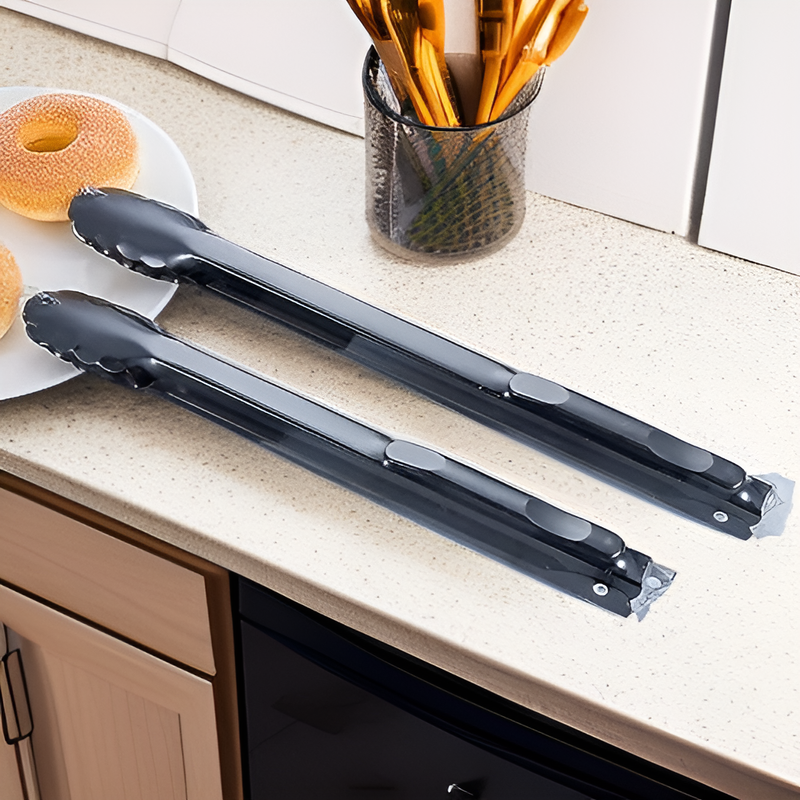 Multi-Functional Stainless Steel Food Clip Kitchen Tool – Black BBQ Self-Service Steak Clip