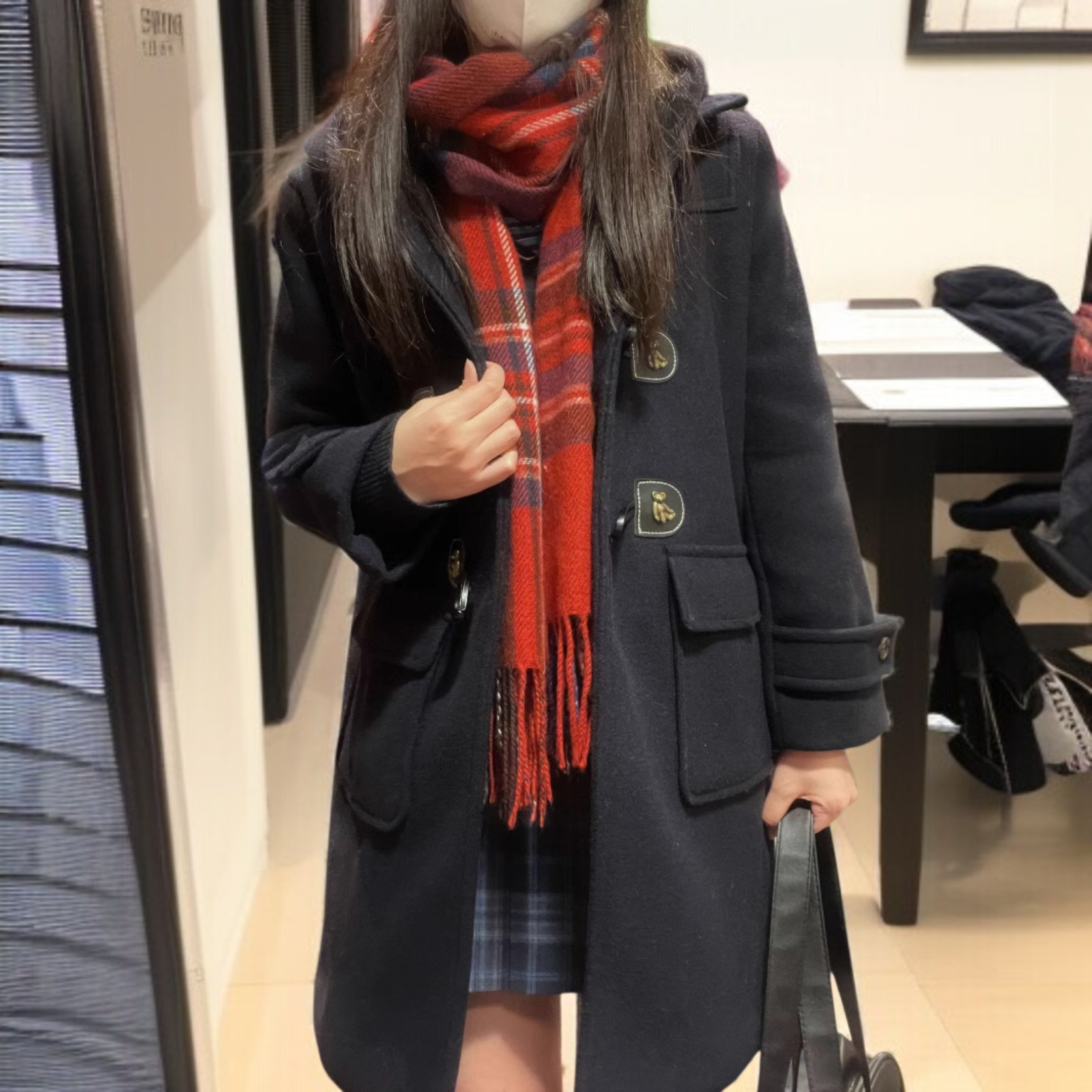 JKホーンボタンコートウールコートレディース秋冬日本オールマッチカレッジスタイルキルティング両面ウール厚手ロング