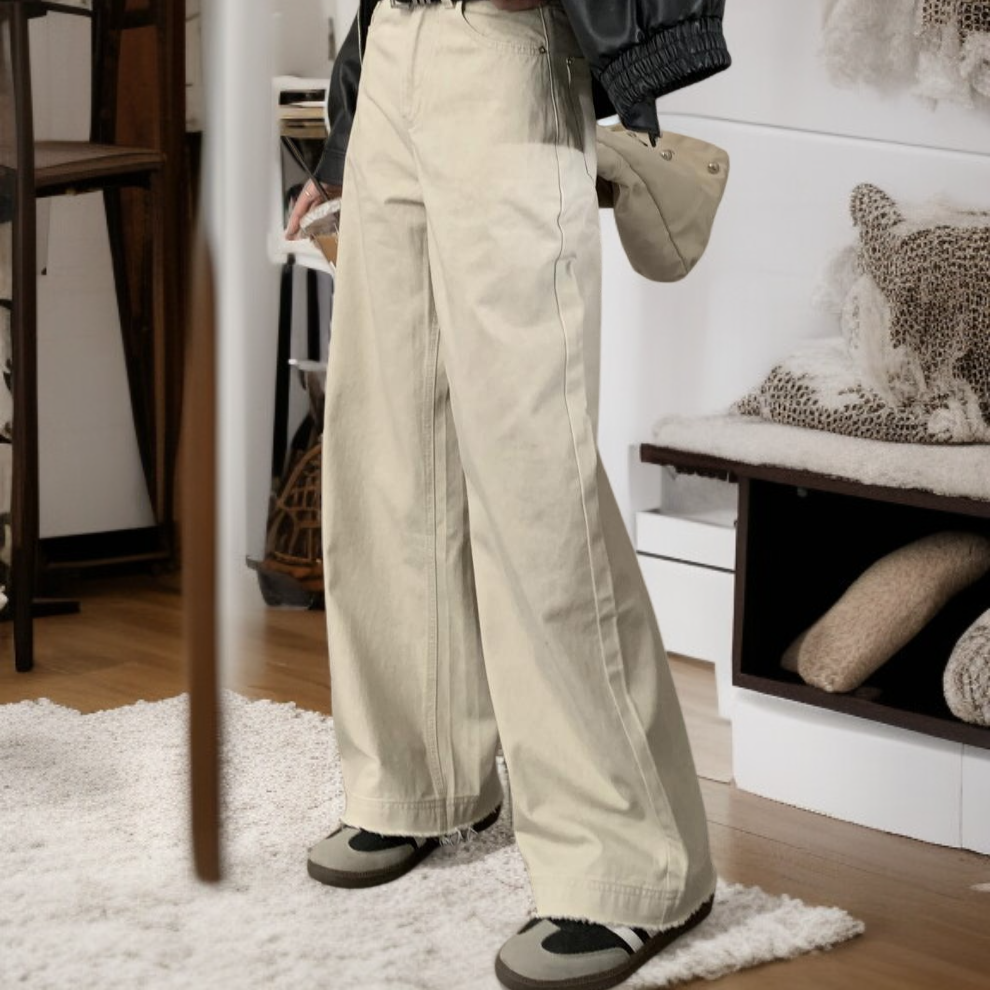 بنطال جينز مستقيم بخصر عالٍ وملائم للنساء لفصل الربيع