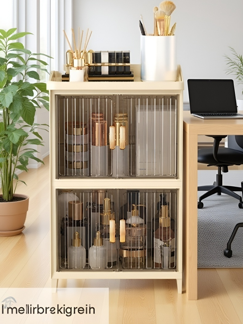 Household makeup organizer cabinet in folded position