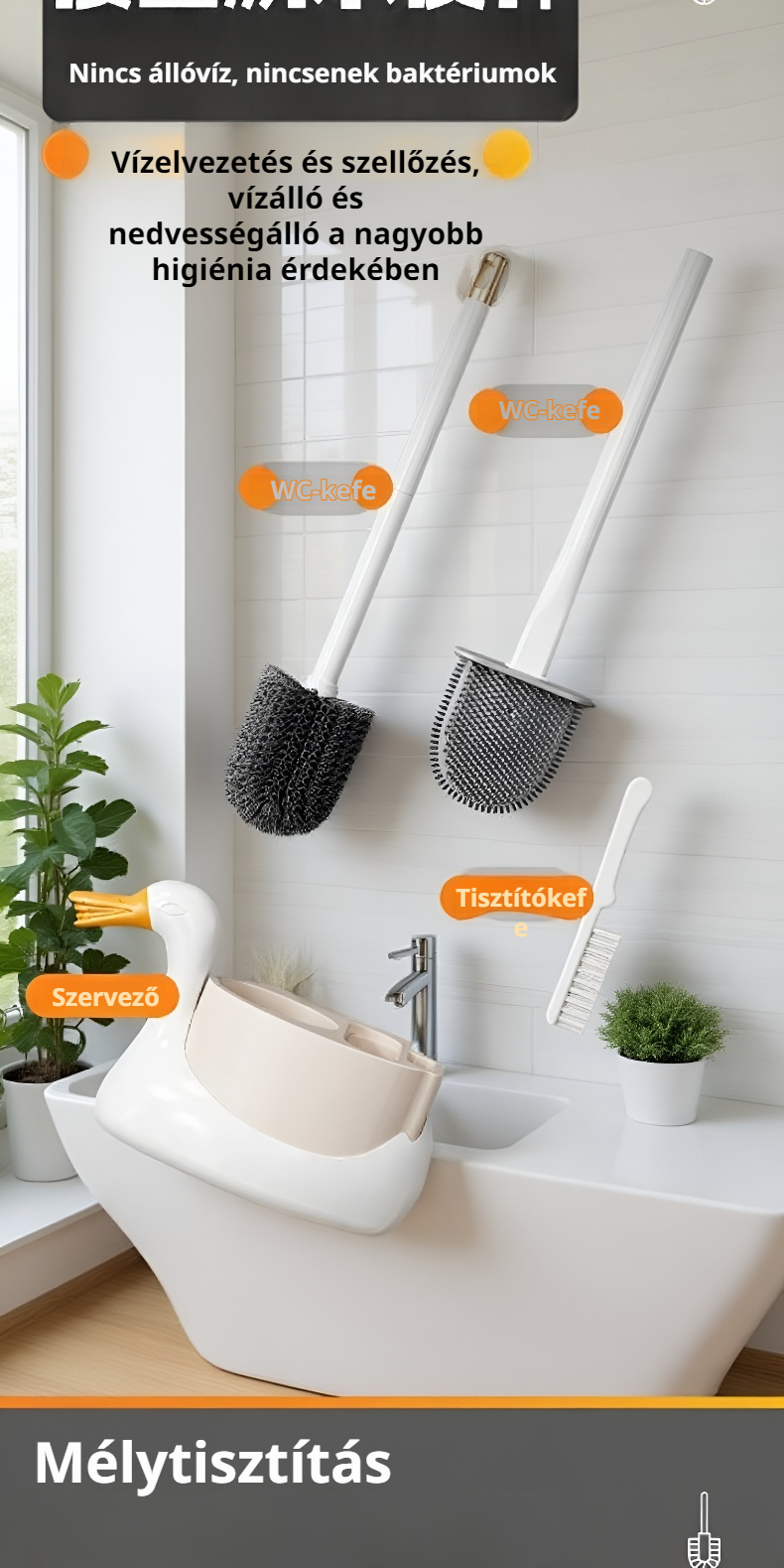 Tartós és strapabíró 3 az 1-ben WC-kefe készlet