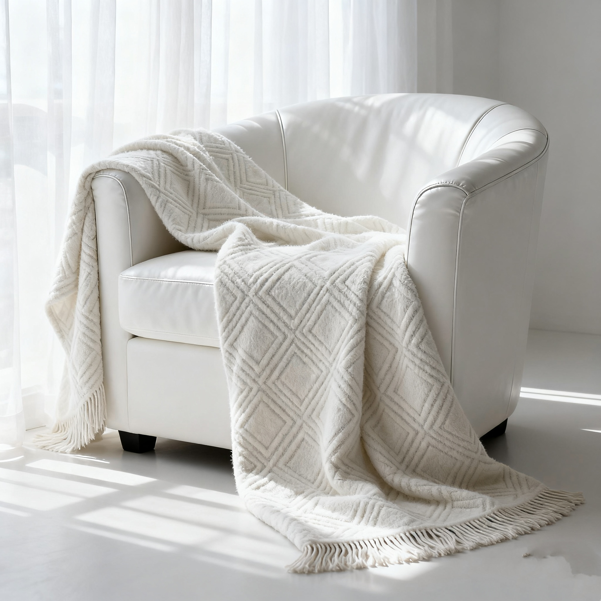 Manta suave de gran tamaño blanca con diseño de diamante 1.8x1.8