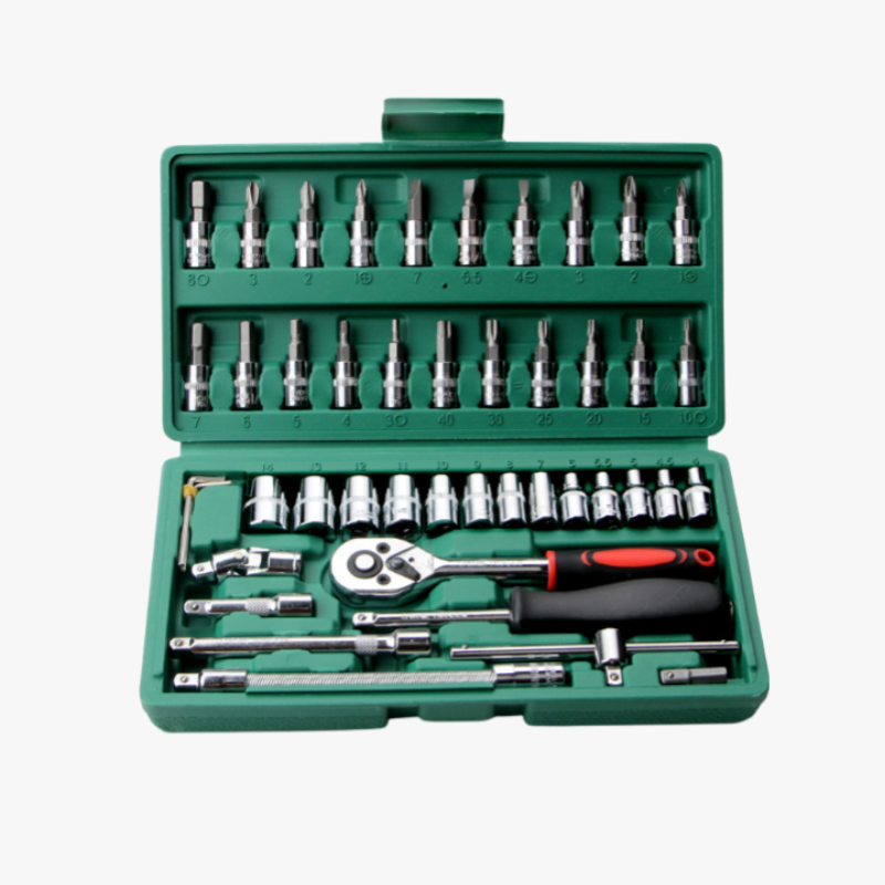 46 Stück OEM Auto-Werkzeugsatz, Steckschlüssel und Ratsche aus Kohlenstoffstahl, Schnellwechsel-Bits