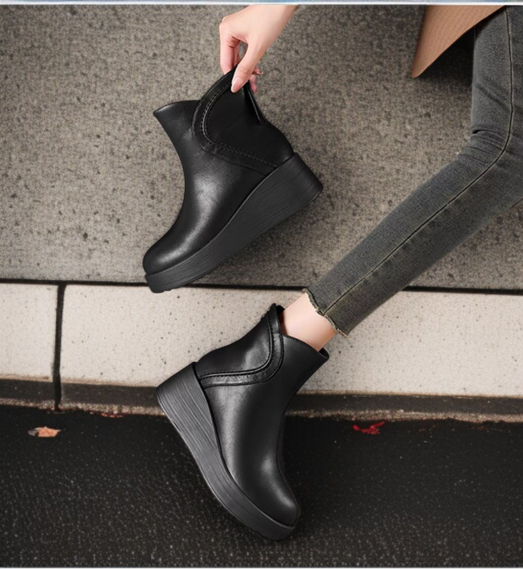 둥근 앞코 두꺼운 밑창 키높이 여성 앵클 부츠