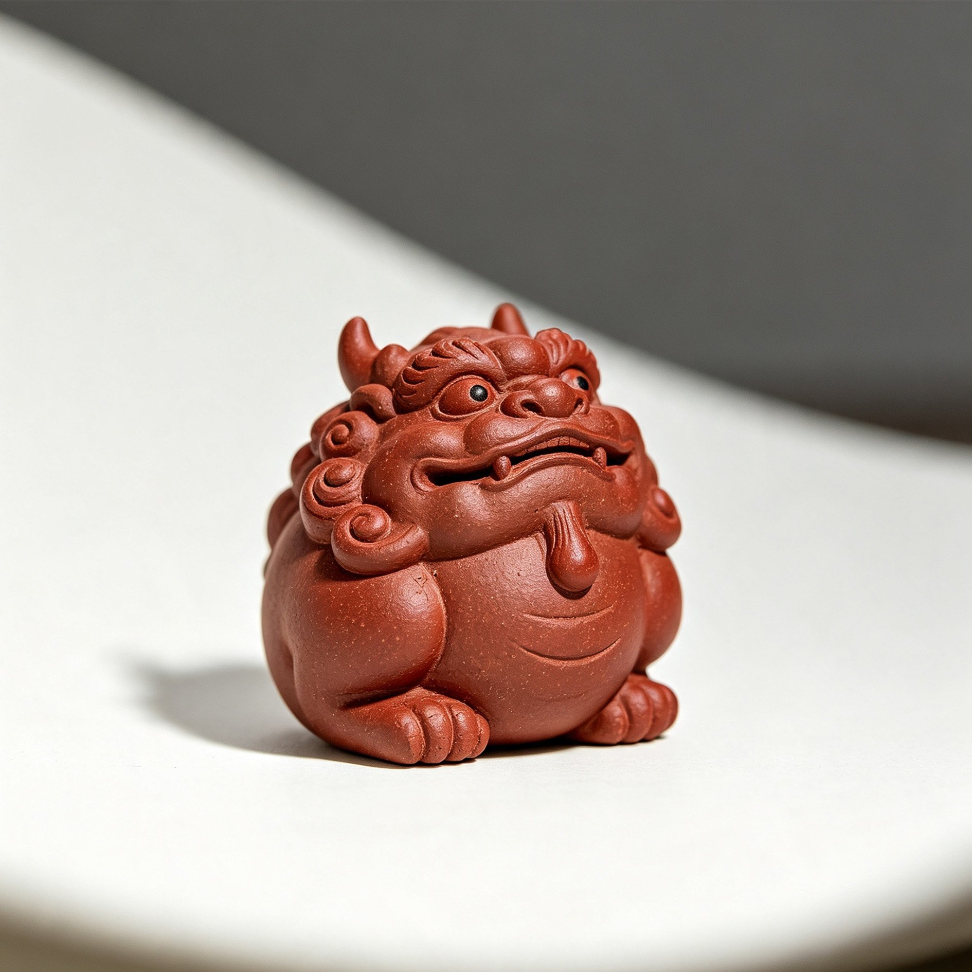 Handmade Zisha Tea Pets displayed on a tea tray