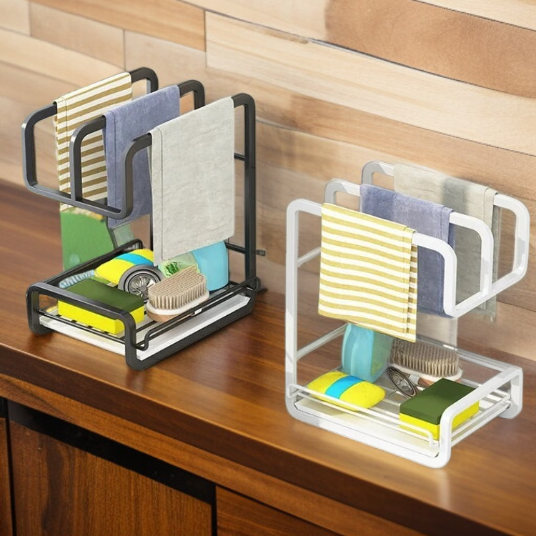 Kitchen storage shelf with utensil holder and basket