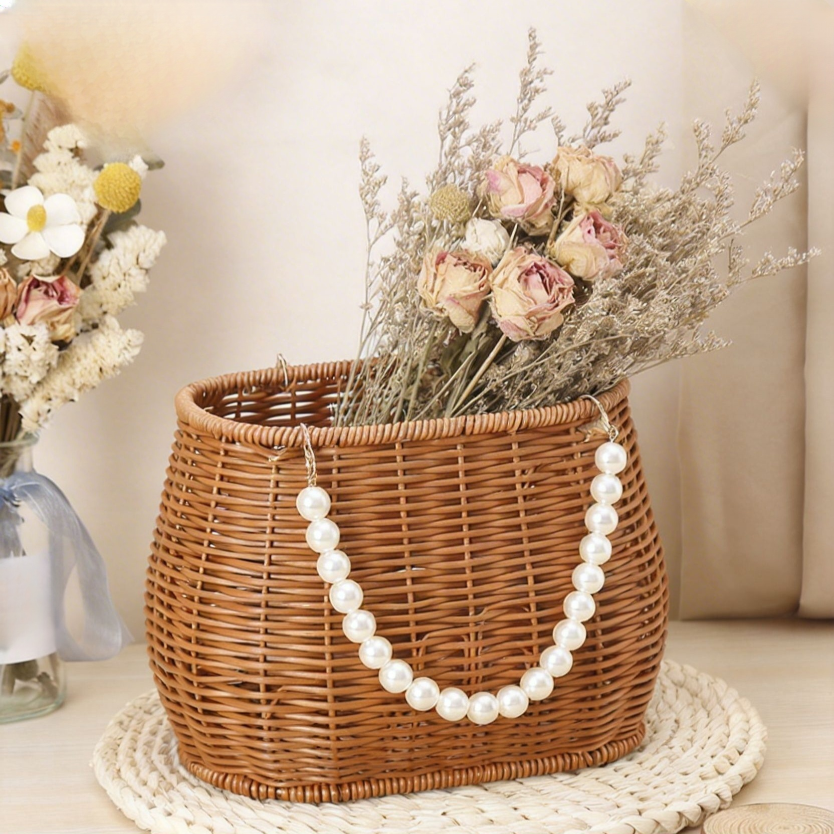 収納用ラタンバスケット