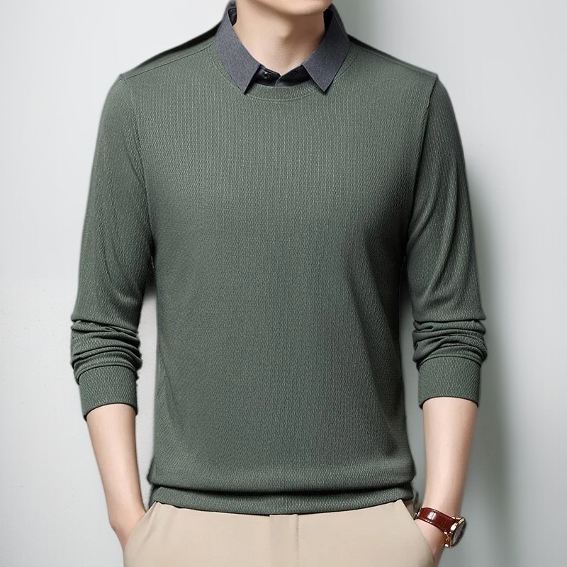 남자 얇은 긴팔 셔츠 비즈니스 캐주얼 페이크 투피스 남성 상의