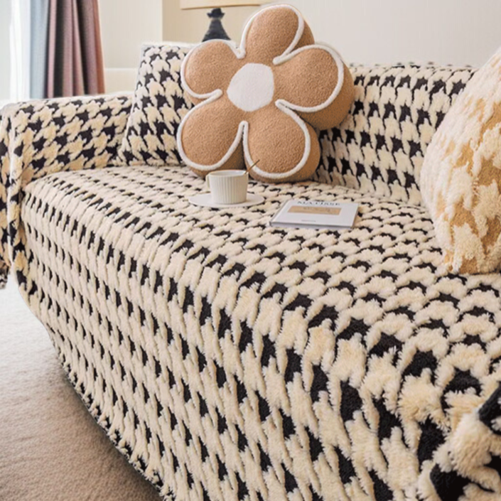 タイガーバードパターンウールカバーフルカバーソファタオル冬オールインクルーシブユニバーサルぬいぐるみソファブランケット千鳥格子ウールカバー