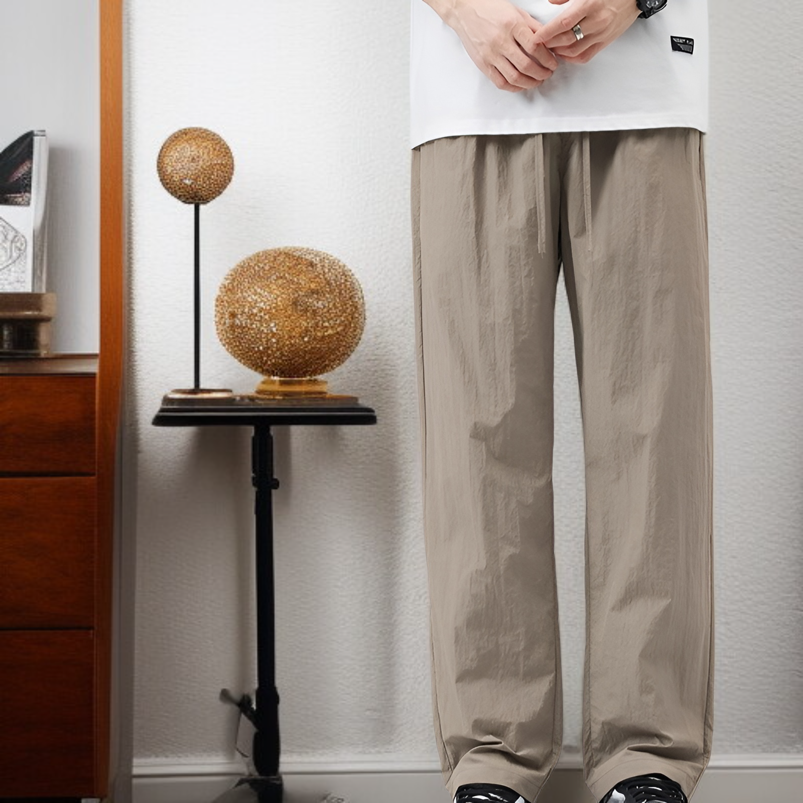 クールアイスシルクパンツメンズ夏薄手速乾ゆったりストレート作業着メンズパンツ夏スポーツカジュアルズボン