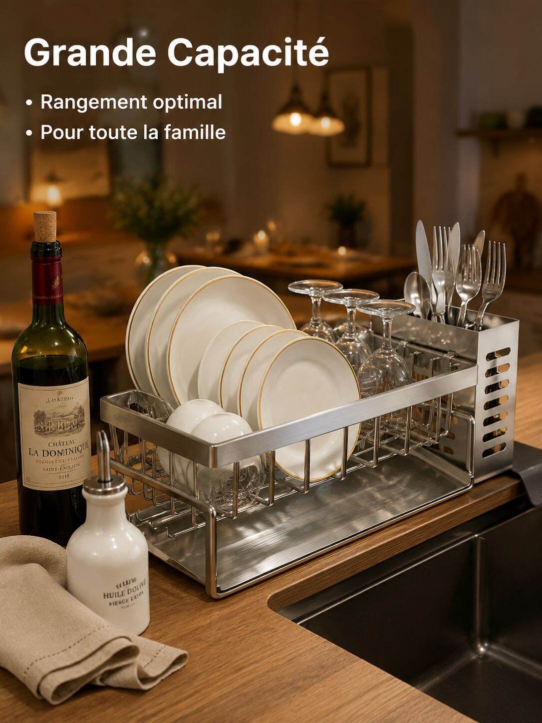 Égouttoir de cuisine, rangement pour évier et plan de travail
