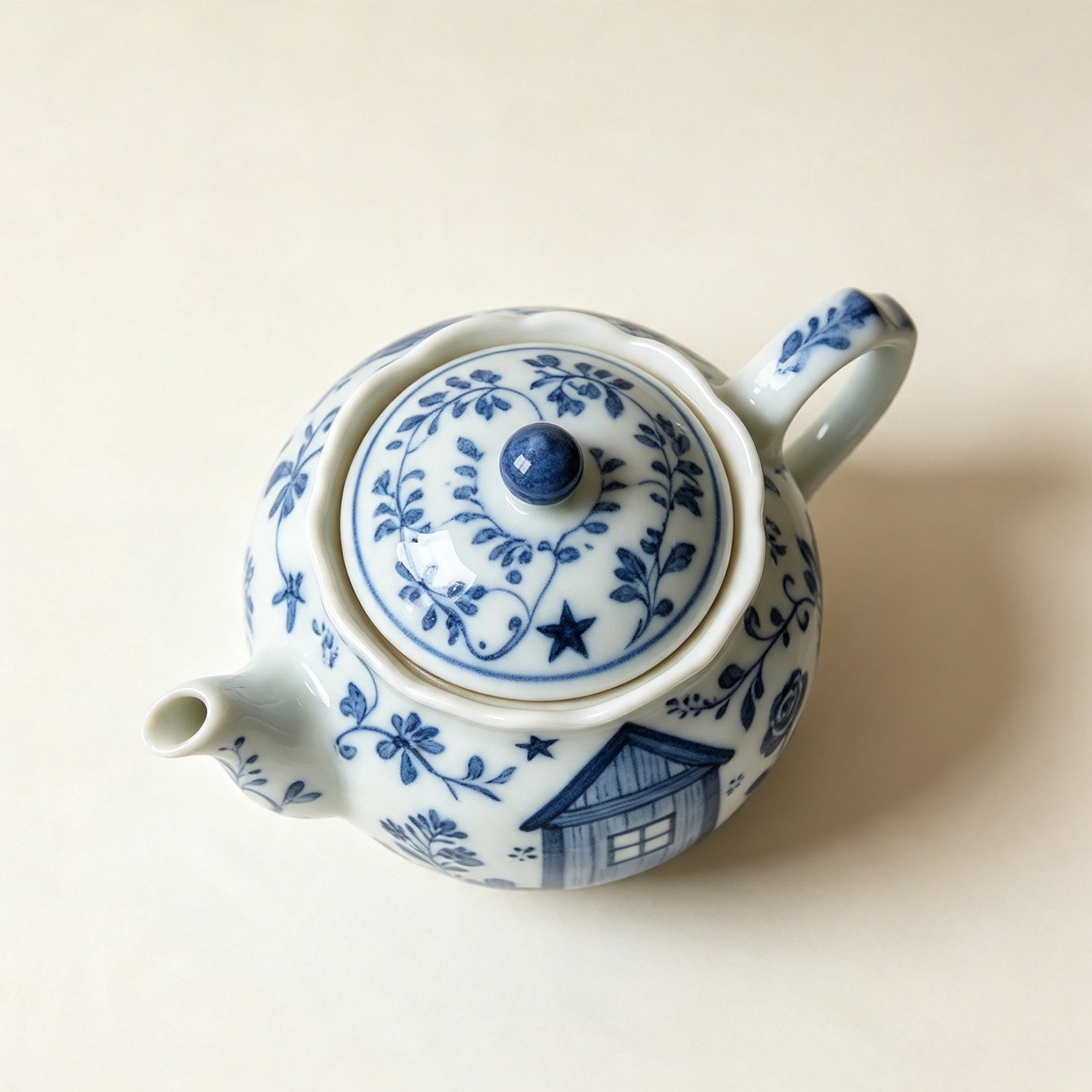 Elegant porcelain teapot with blue and white design