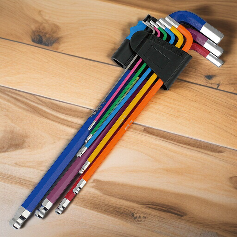 9-teiliges L-förmiges Ratschenringschlüssel- und Steckschlüsselset, buntes Schraubwerkzeug