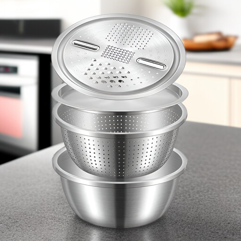 다기능 야채 슬라이서 물기 제거 바구니와 강판 포함 직접 가열 가능 24cm
