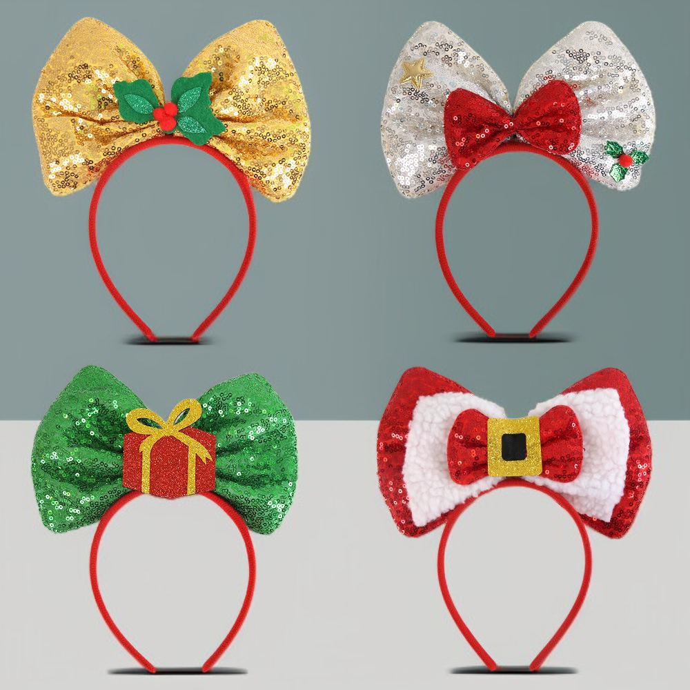 新しいクリスマスヘッドバンドスパンコールボウヘッドドレスクリスマスパーティーデコレーション大きな蝶ネクタイヘッドバンドヘッド