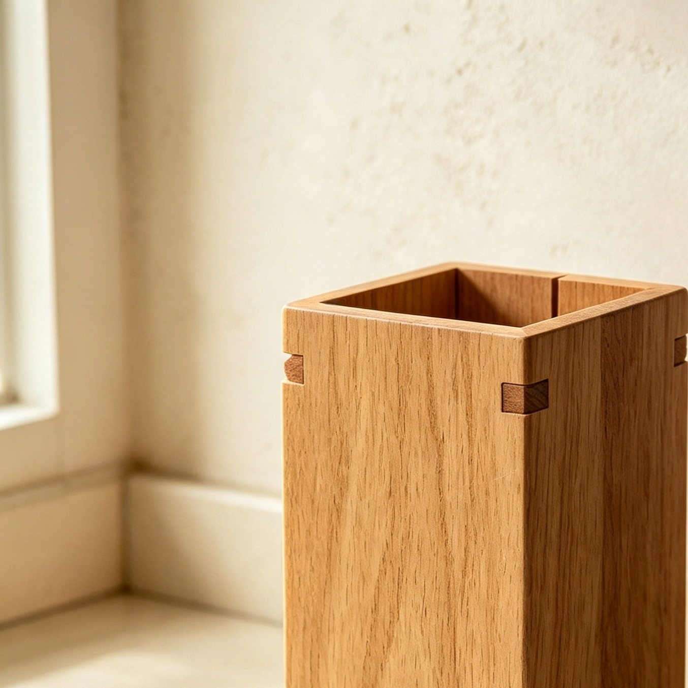 Three-piece oak wooden chopstick holder set in kitchen setting