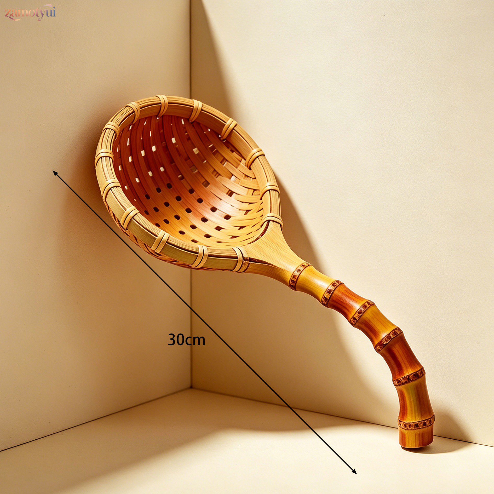 お茶を濾すための竹製ストレーナーの使用例