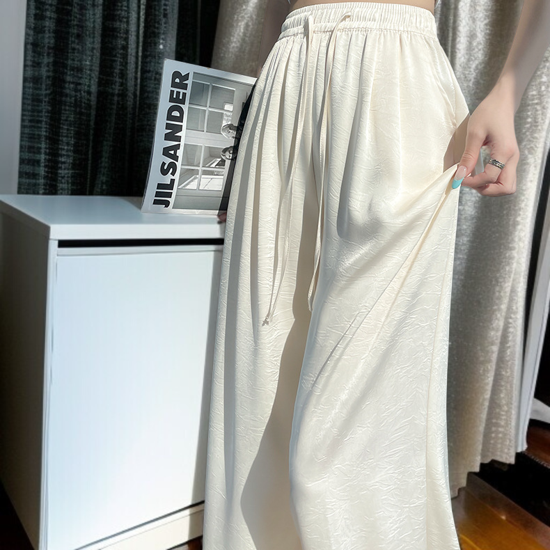 산뜻한 통기성 와이드 팬츠 슬림핏 아이스 와이드 팬츠 봄여름 하이웨스트 얇은 캐주얼 팬츠 여 드롭 자카드 와이드 팬츠