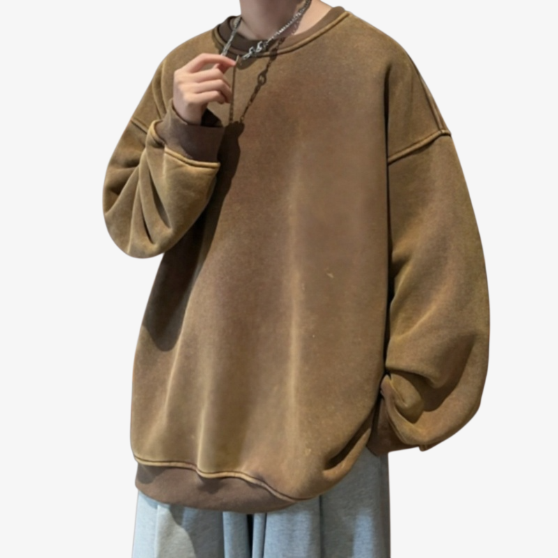 Batik-Rundhals-Sweatshirt für Herren im Frühling und Herbst, gewaschenes und abgenutztes amerikanisc