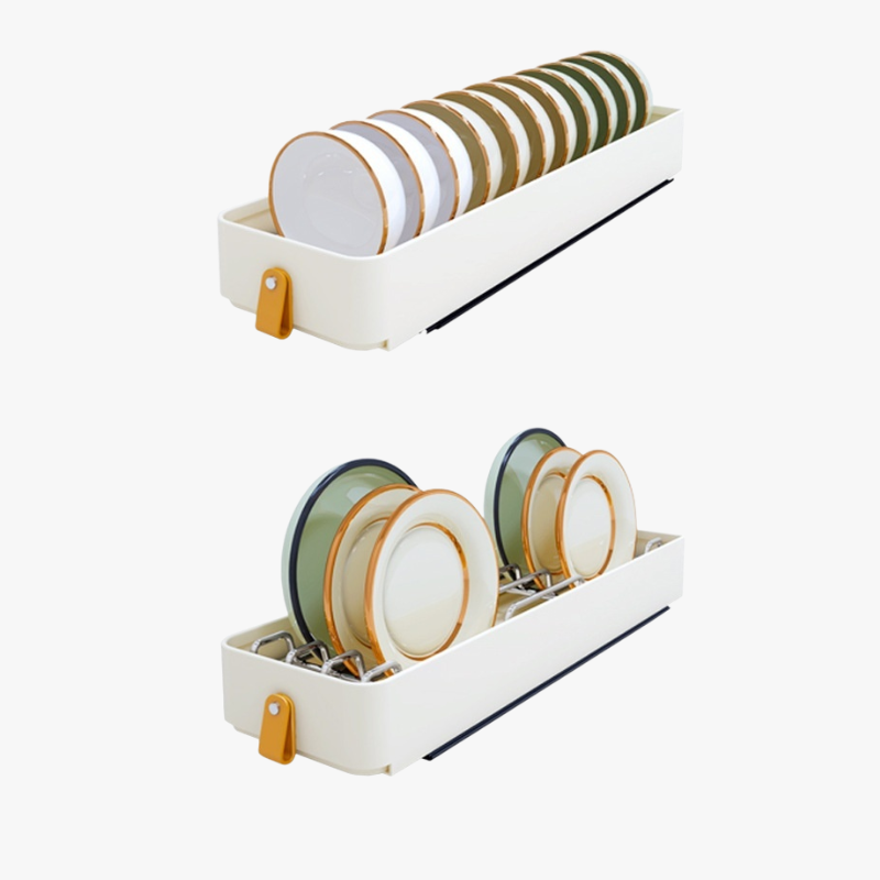 Armario estrecho de cocina con cesta extraíble y estante para platos