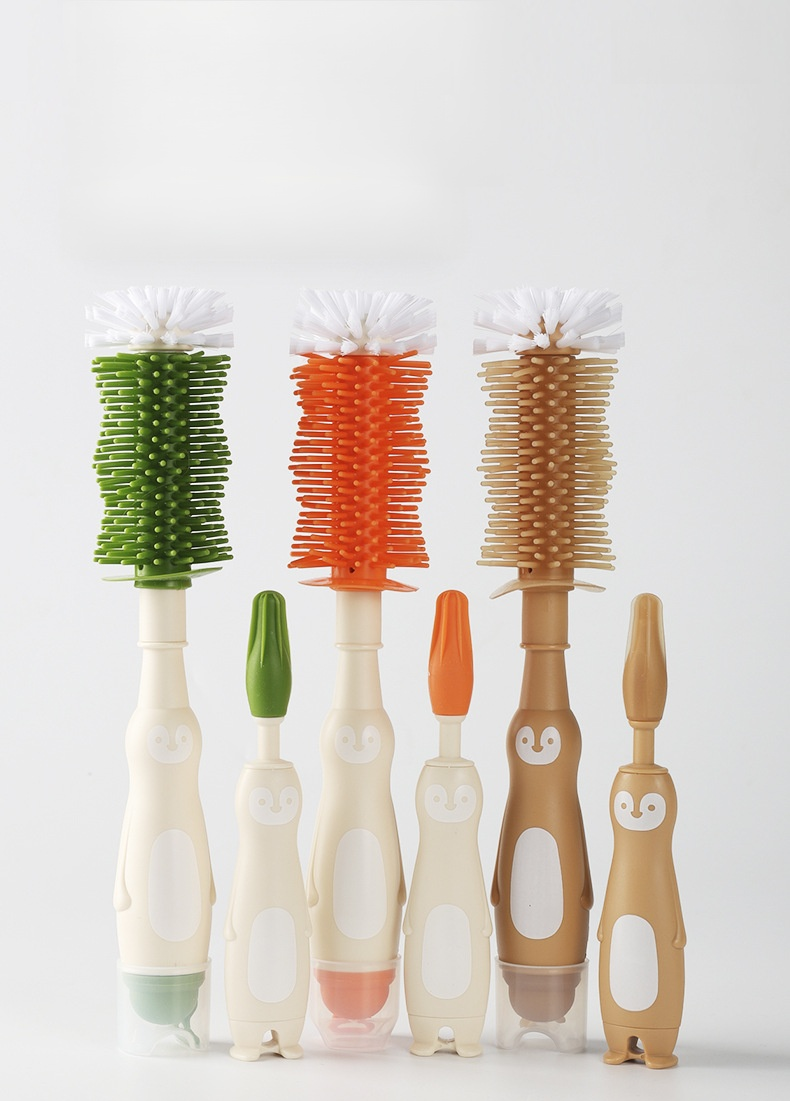 Juego de cepillos de limpieza multifuncional de silicona y nailon para botellas