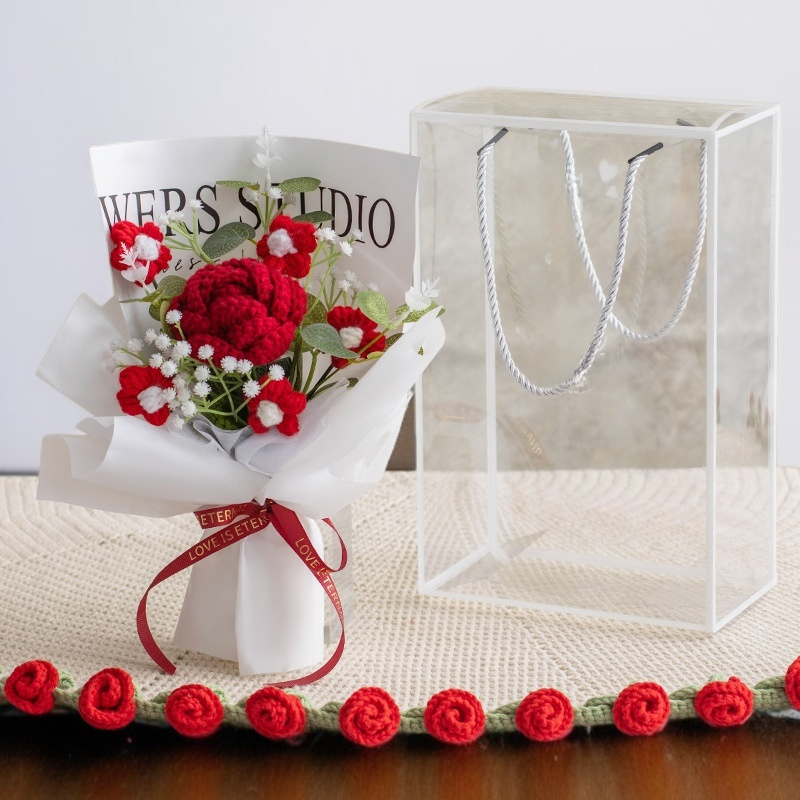 手工鉤織玫瑰花束仿真花