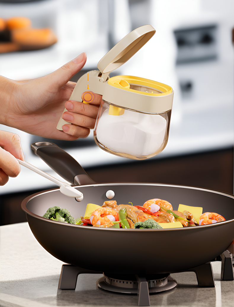 Mess-free chicken bouillon seasoning container