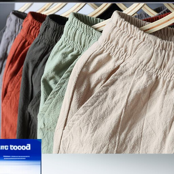 남자 린넨반바지 통기성 허리밴딩 얇은 와이드 비치반바지 면마반바지