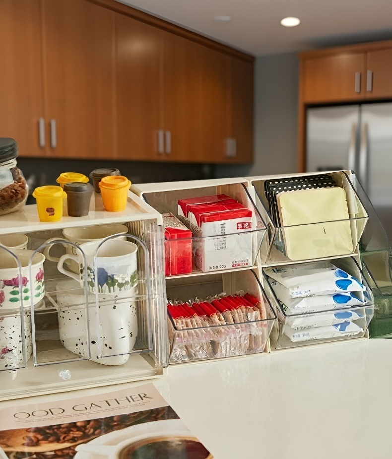 Průhledný vystavovací stojan na čaj a kávu