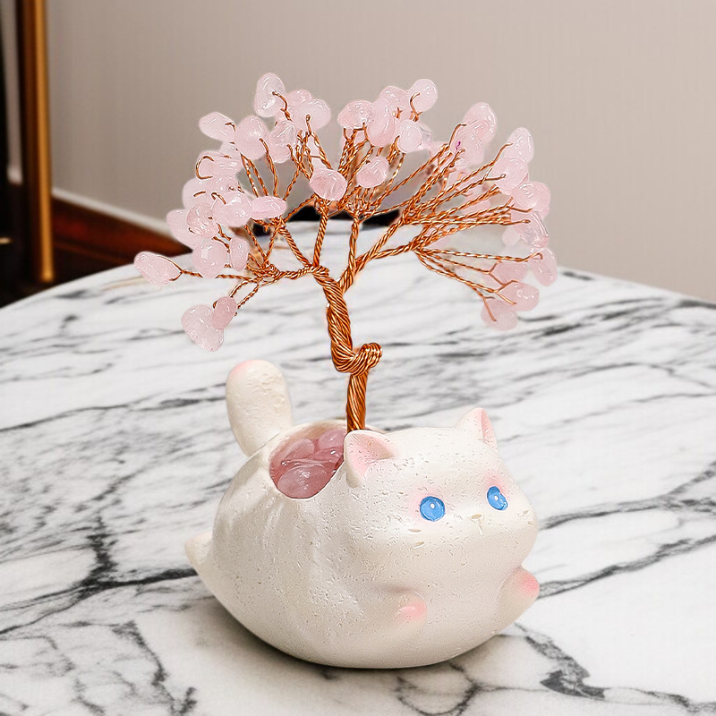 만화 동물 천연 수정 부자 나무 장식품