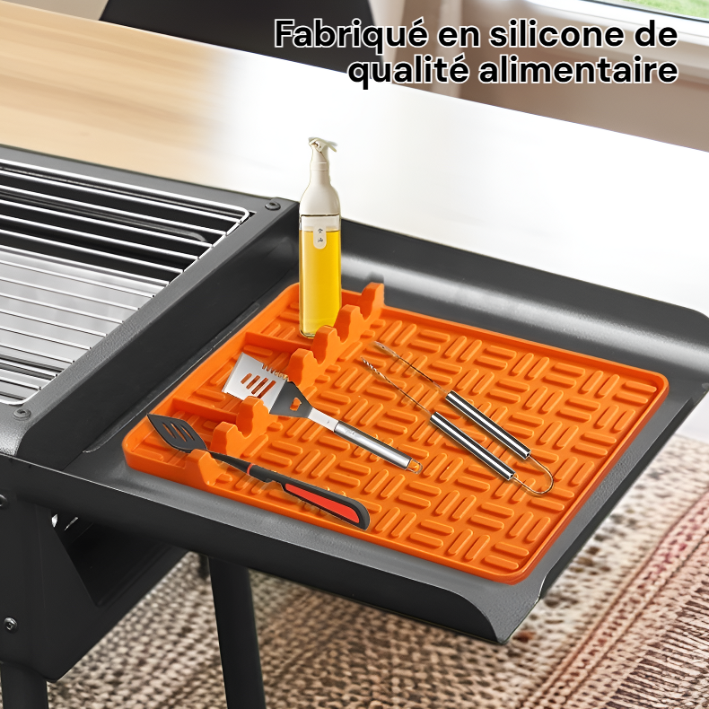 Tapis de cuisson en silicone, protège-plateau, support latéral pour barbecue, outil d’égouttage