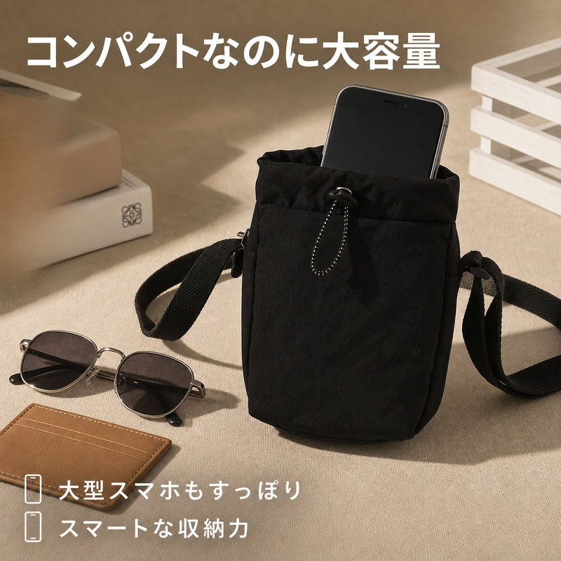 アウトドアスポーツ用ナイロン巾着携帯ショルダーバッグ レジャーハイキング防水
