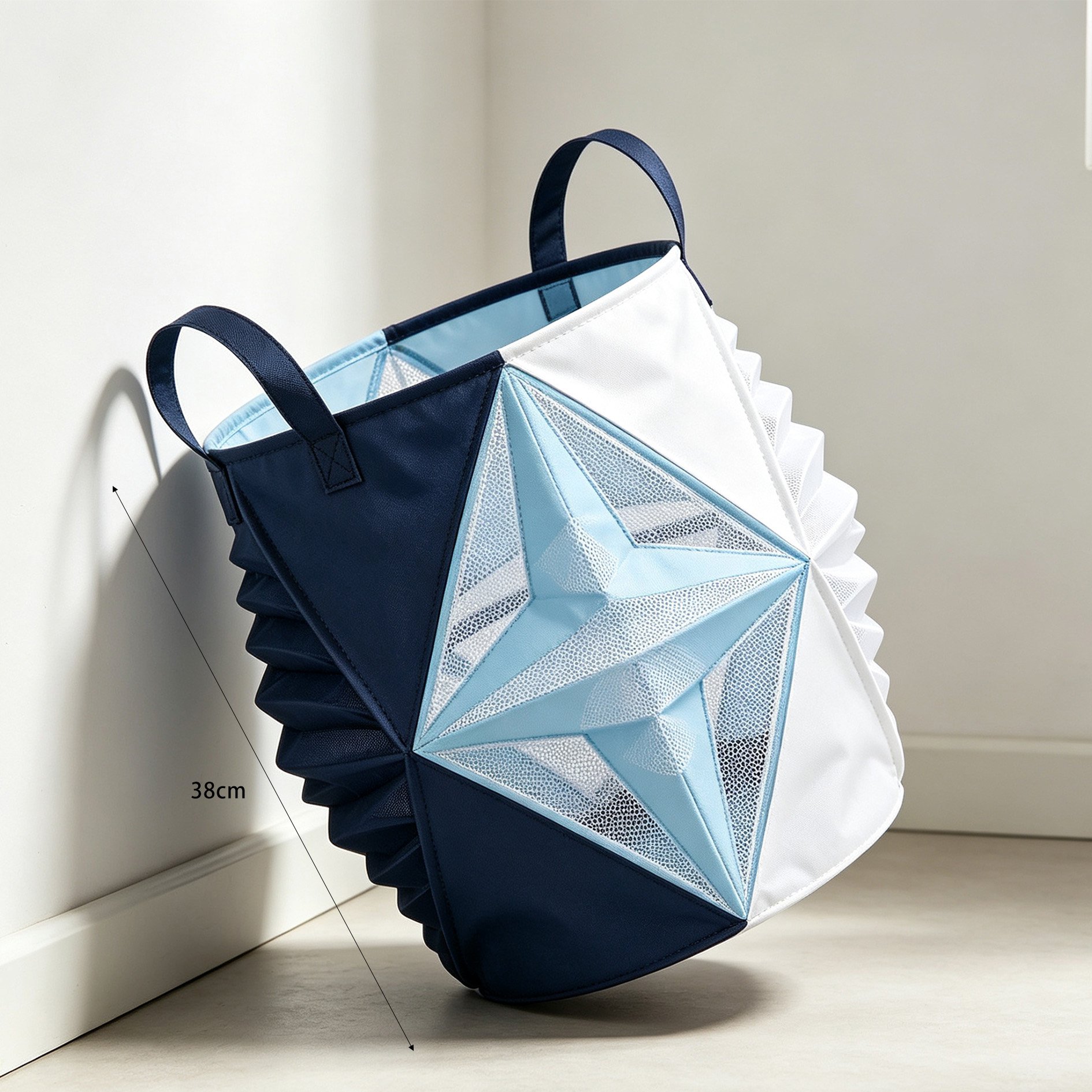 Durable handles on starry fabric laundry basket
