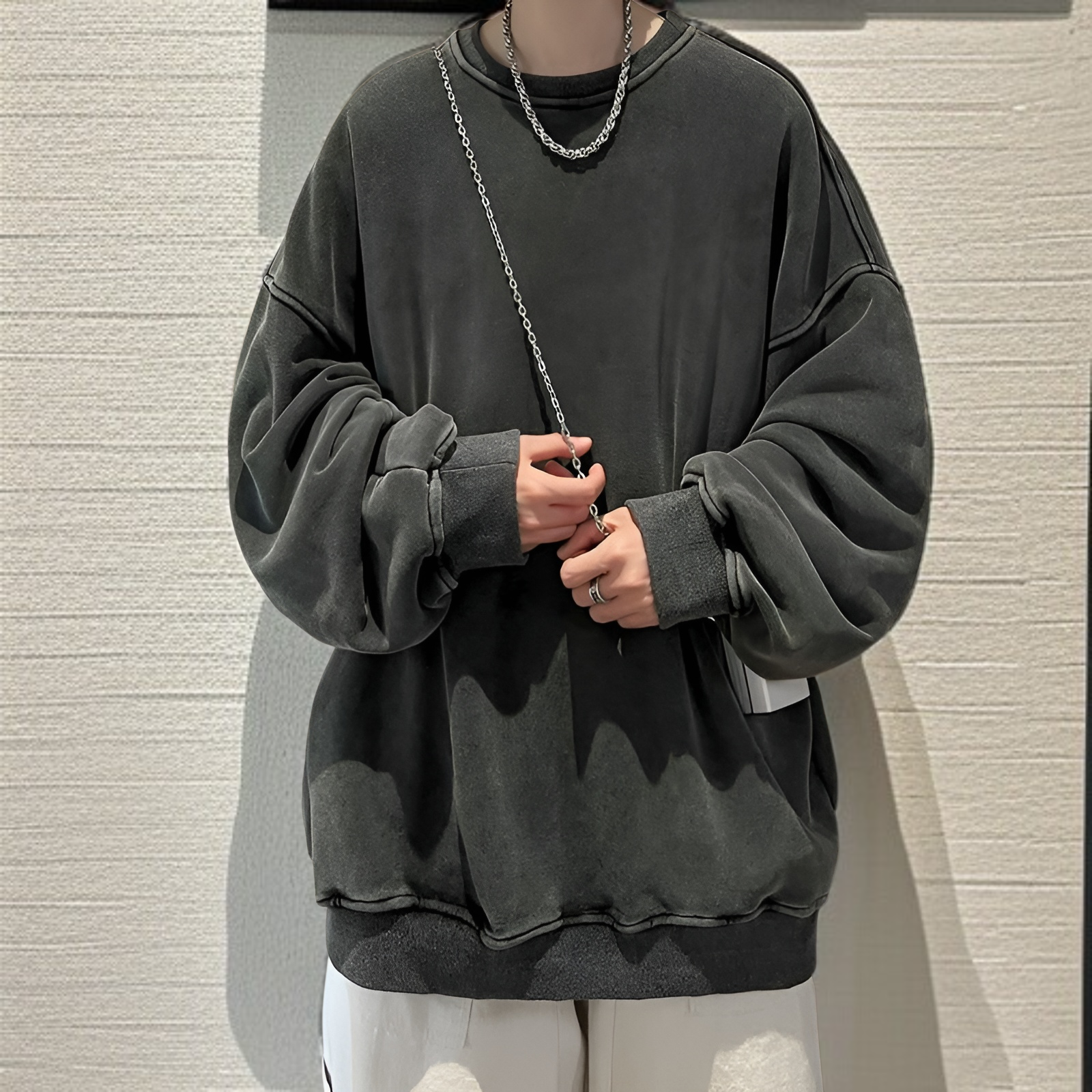 春と秋に着るメンズのタイダイ染めラウンドネックスウェットシャツ、ウォッシュ加工とダメージ加工を施したアメリカンレトロスウェットシャツ、ヘビーウェイトジャケット、トレンドブランド、長袖オーバーサイズスウ