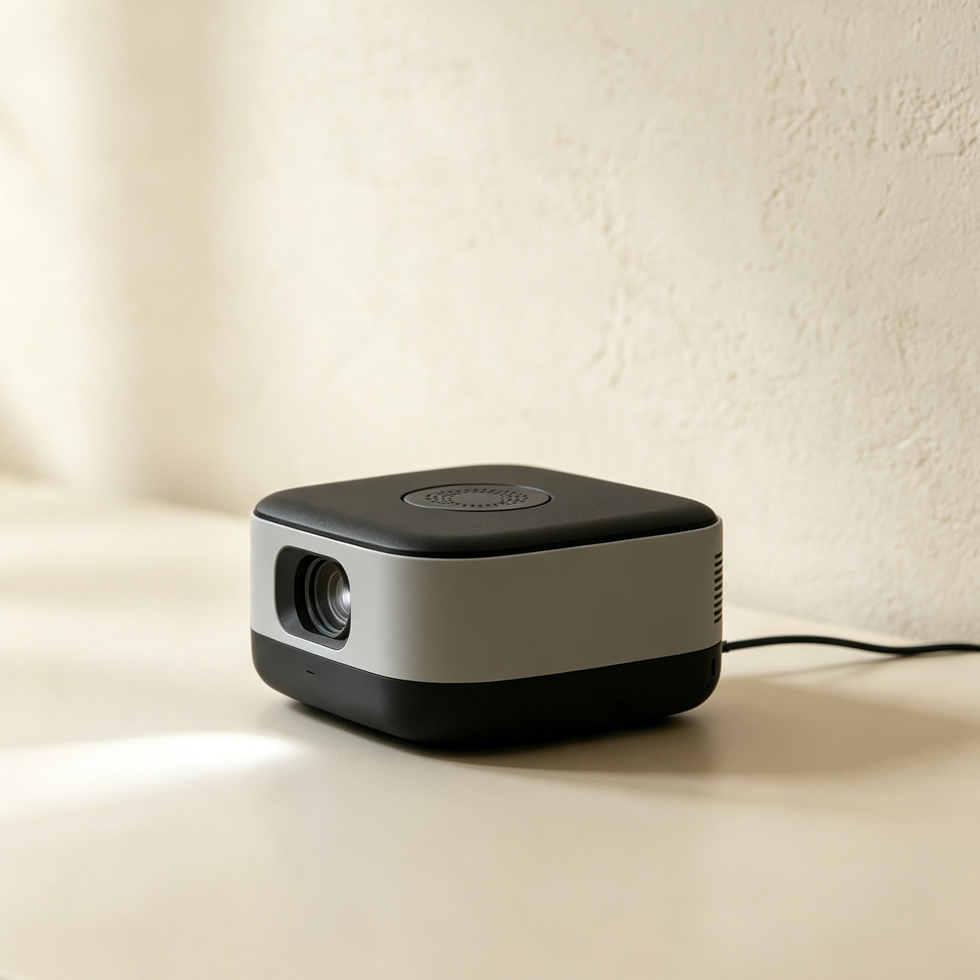 Small portable home projector on a living room table