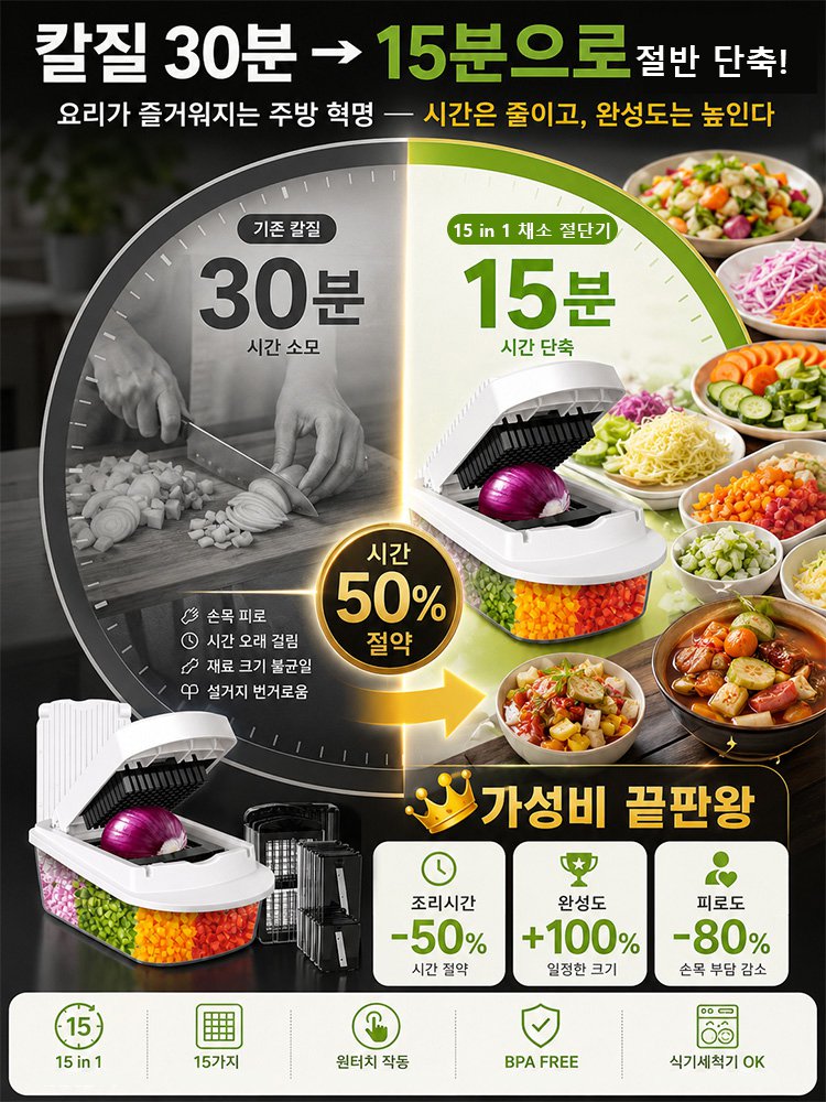 420J2 스틸 블레이드 15가지 기능 올인원 만능 주방 채소 절단기