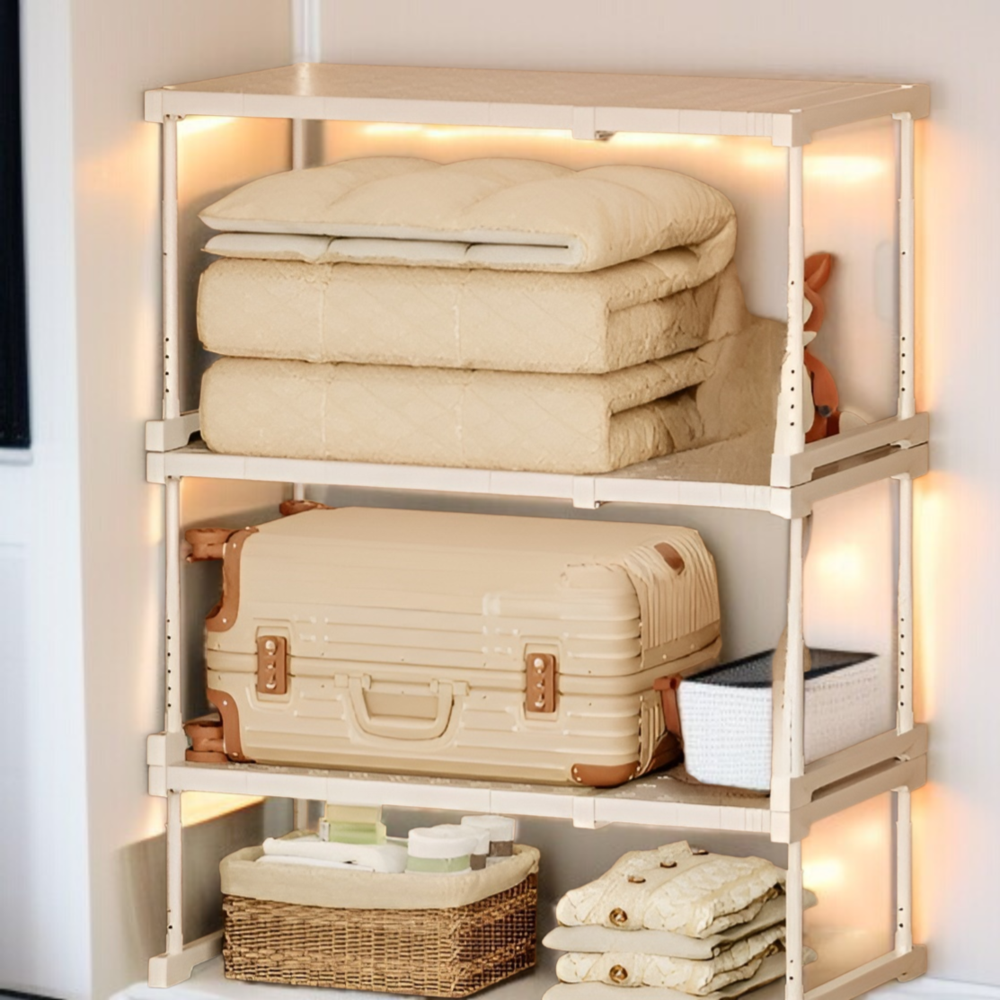 ワードローブ 階層型 仕切り キャビネット 収納ラック 高さ調節可能 コンパートメント ラック キャビネット シューズラック 引き込み式