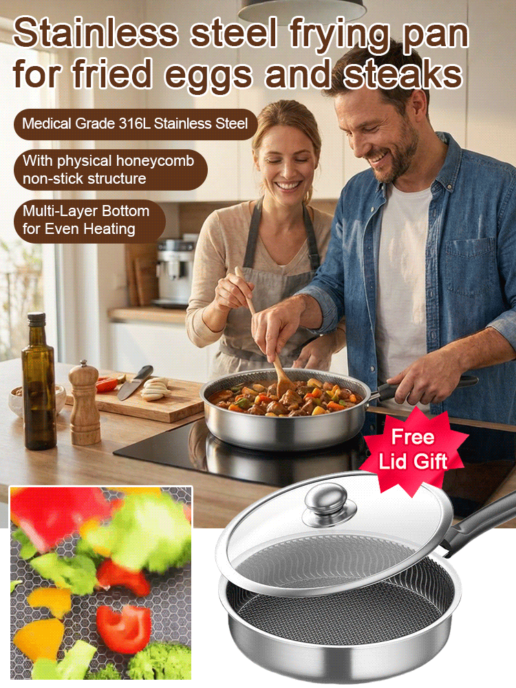 Stainless Steel Frying Pan for Cooking Eggs and Steaks