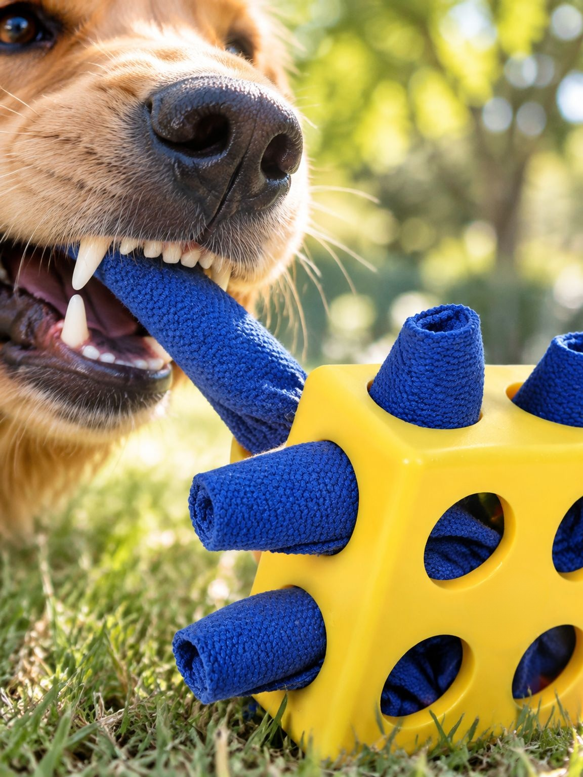 Perro jugando con juguete inteligente y duradero