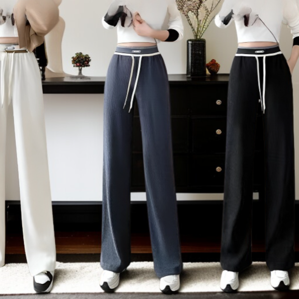 여성 봄 하이웨스트 캐주얼 번아웃 스트레이트 조거 팬츠