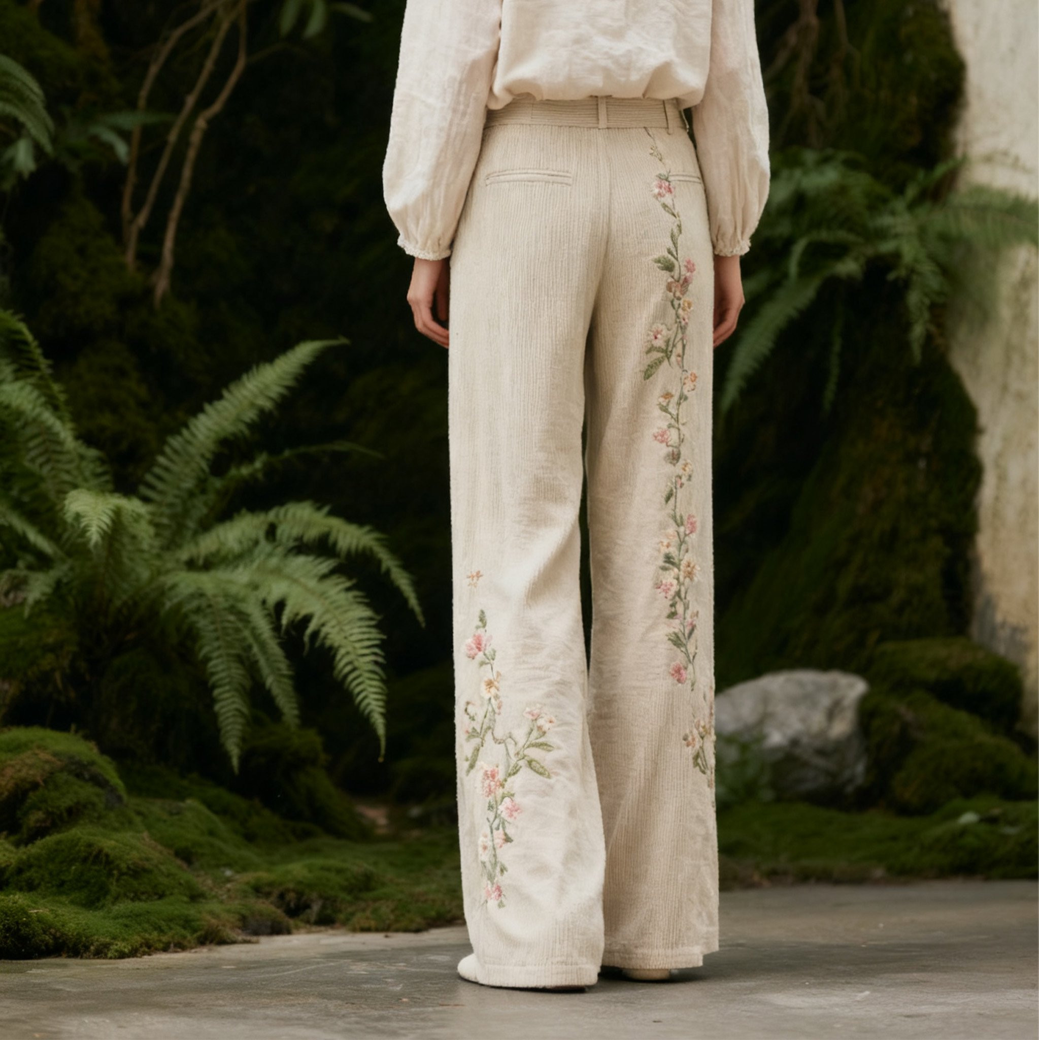 여성 자수 캐주얼 바지