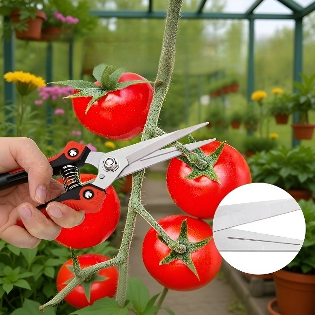 Tijeras de podar cortando ramas gruesas en el jardín